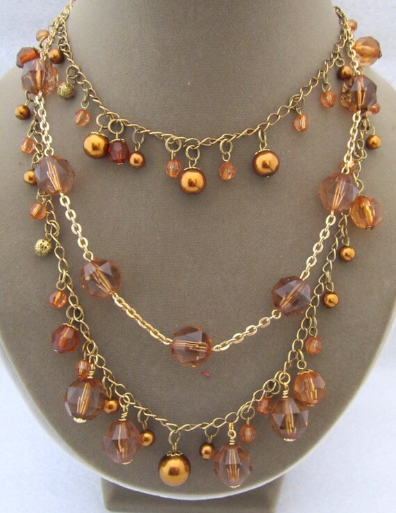 Beaded Autumn Colors Necklace Triple Strand