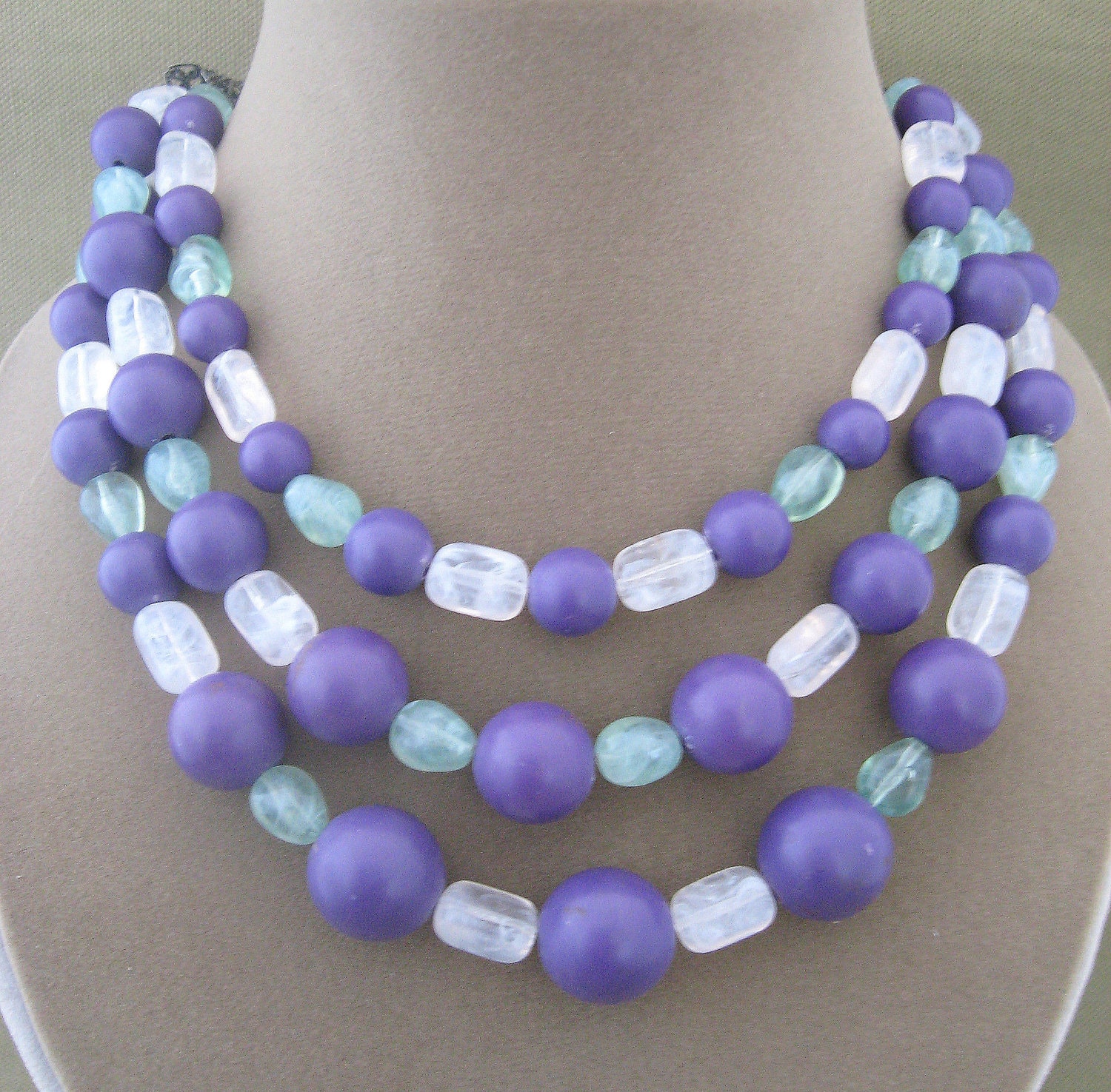 Purple Bead Necklace Triple Strand