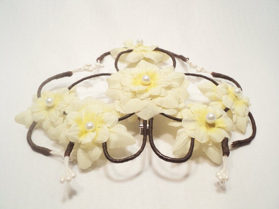 Ivory and Yellow Flower Hair Clip for Wedding From almaccessory