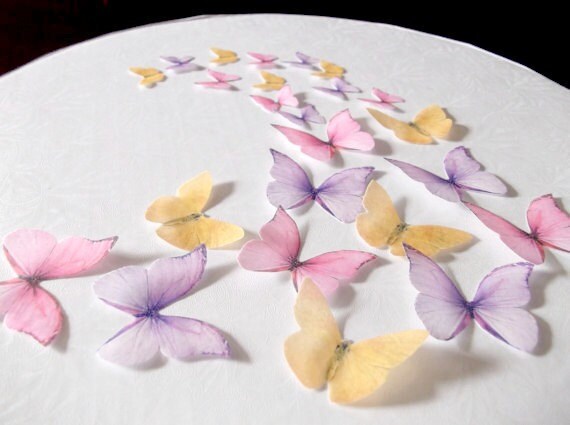 50 Edible Butterflies 50 Purple Pink and Yellow Cake Toppers Cupcake 