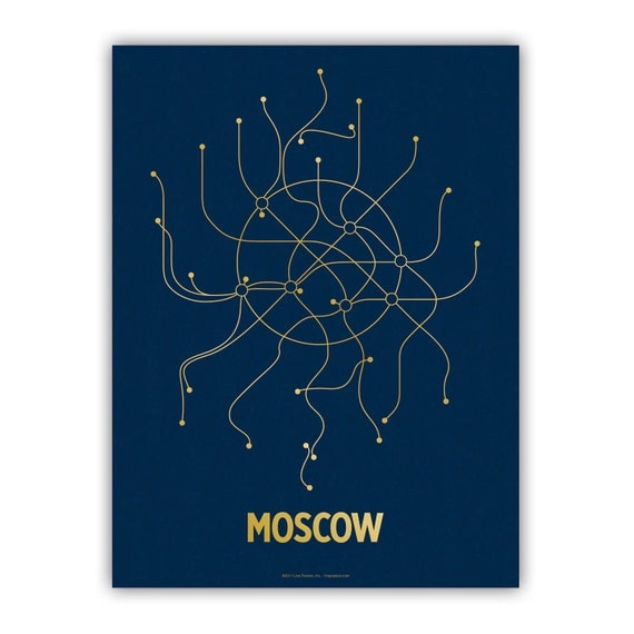 Moscow Lineposter Screen Print - Nighshift Blue/Gold