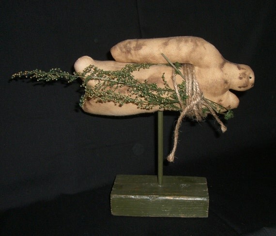 Handmade Primitive Folk Art Running Rabbit Make Do