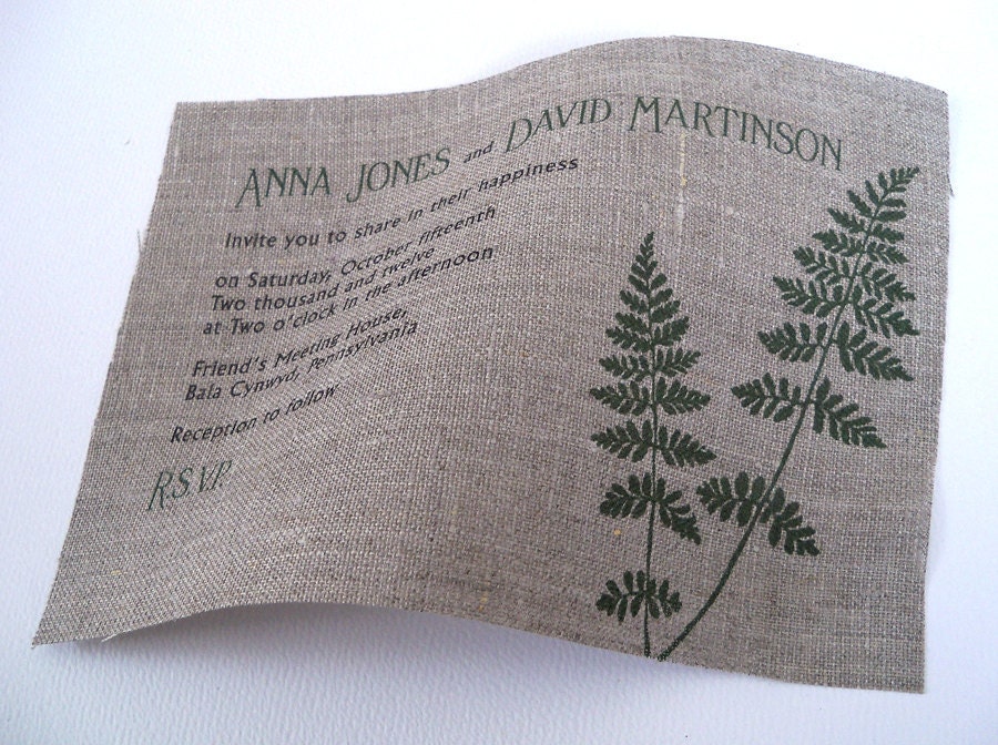 Fern leaves fabric wedding invitation with small inserts, 110- reserved
