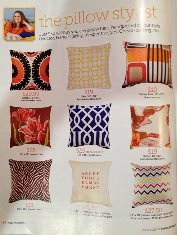As Seen in HGTV MAGAZINE -  Decorative Pillow Cover - Chevron Stripe - French Blue, Brown, Chartreuse - 18 " Square
