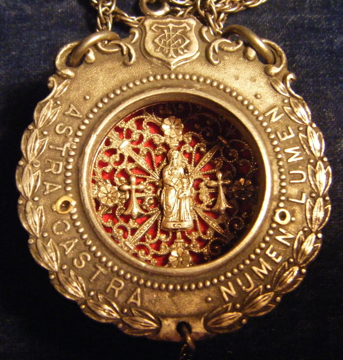 Reliquary necklace ex voto case locket madonna ornate filigree sterling religious mini shrine rosary cross antique assemblage