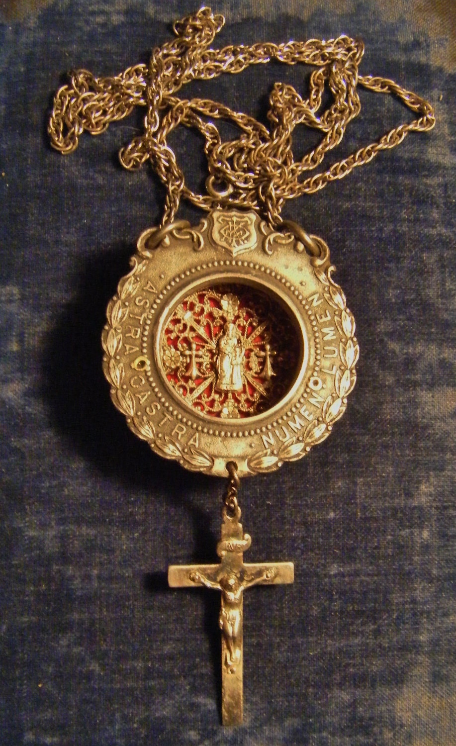 Reliquary necklace ex voto case locket madonna ornate filigree sterling religious mini shrine rosary cross antique assemblage