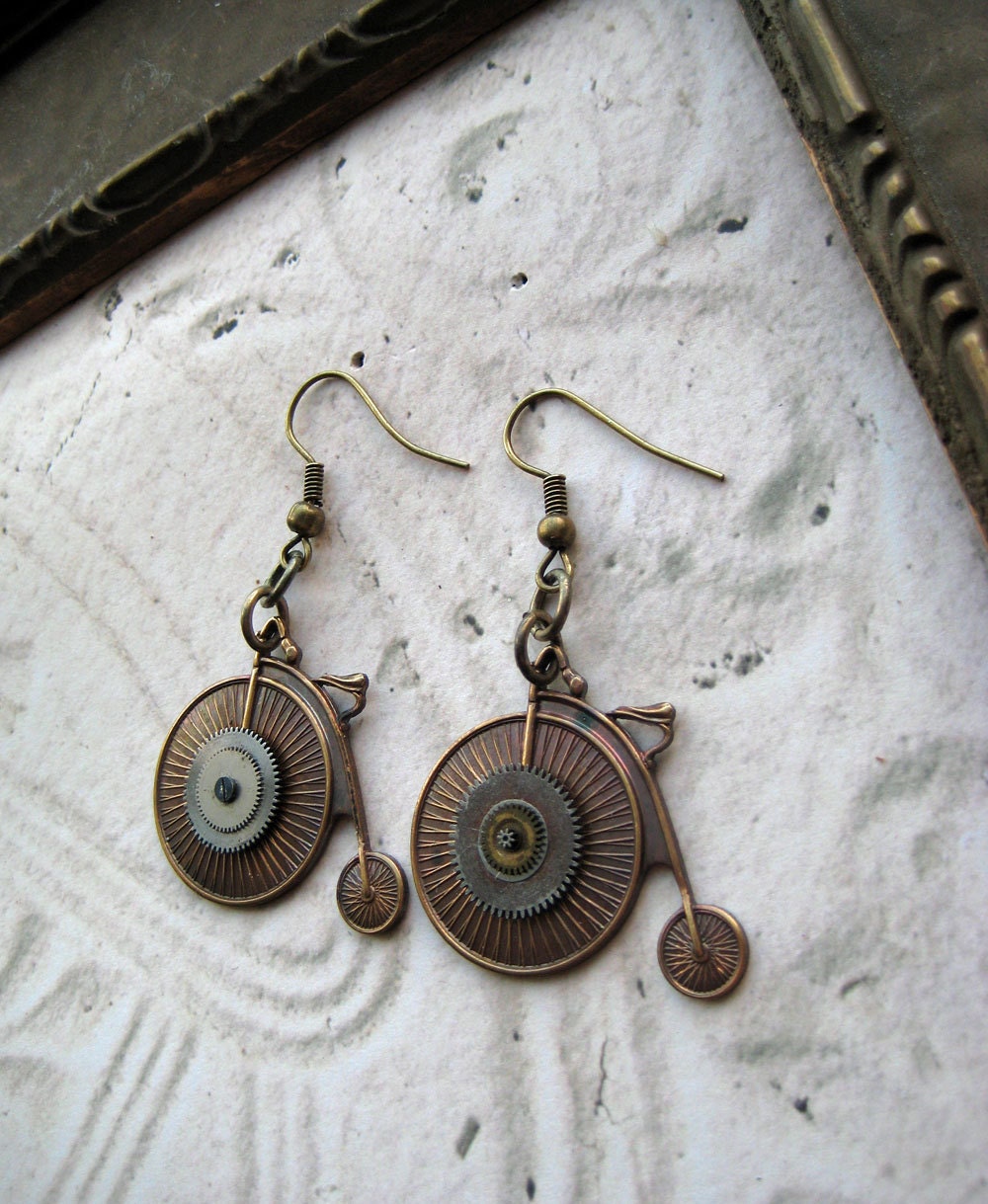 BOGO Sale Steampunk Antique Bicycle Earrings old fashioned VICTORIAN Bike vintage watch parts