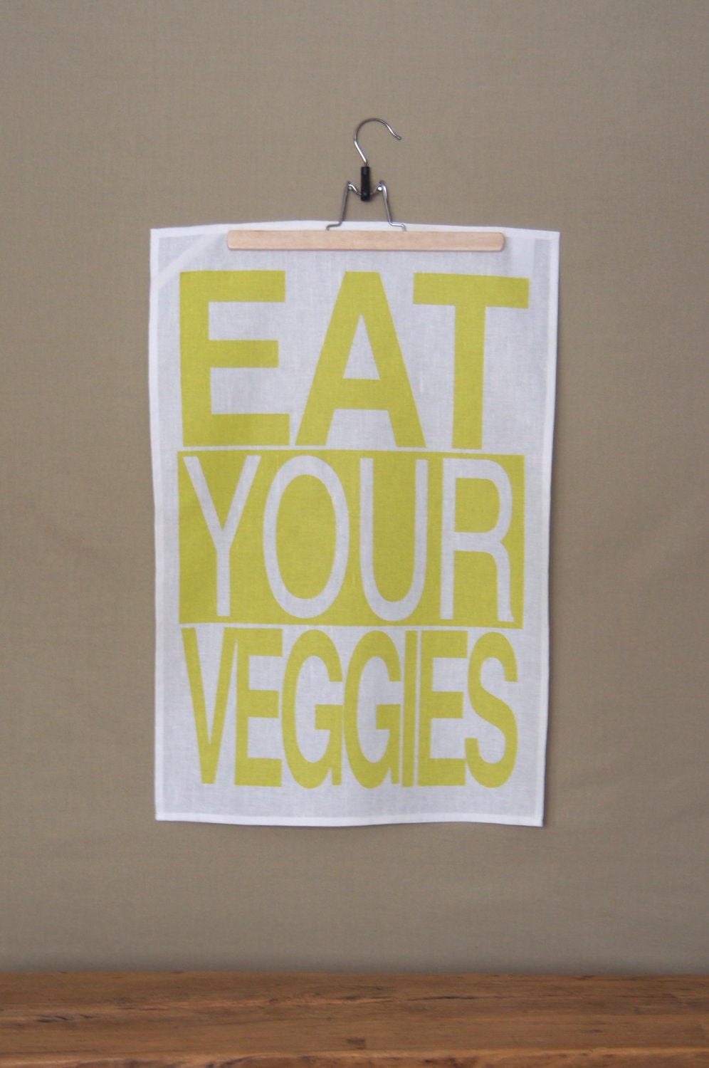 Cotton/Linen Tea Towel, Hand Printed, Eat Your Veggies in Citrus