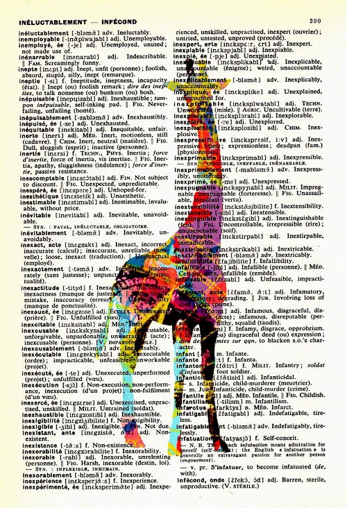 Rainbow Giraffe Vintage French to English Dictionary Page Original Art D