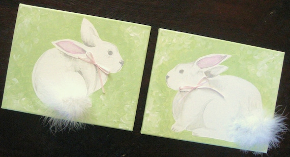 Bunnies with fluffy marabou tail, 8x10 (set of 2)