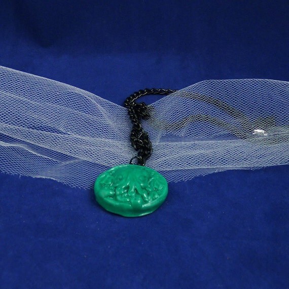 Jade Small Cthulhu Cameo Necklace with Chain - Handmade Polymer Clay Jewelry