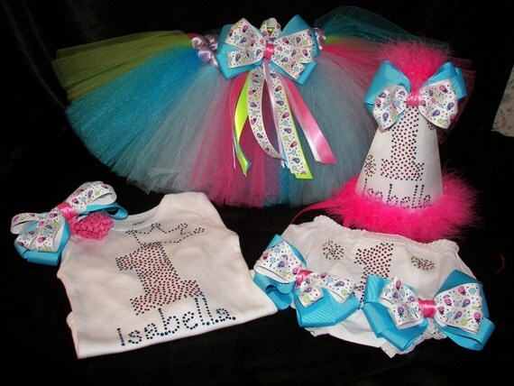 Bling 1st Birthday Set--Party Hat, Diaper Cover, and Bib Included--Unique and Colorfull--You choose the design