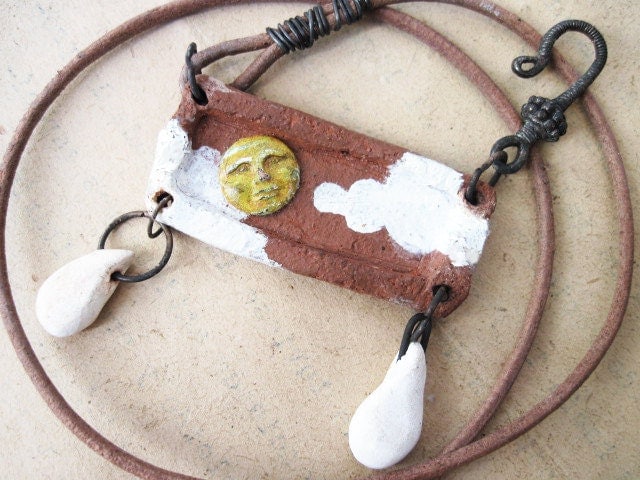 Sky. Rustic Ceramic Assemblage Choker. Sun Cloud Rain.