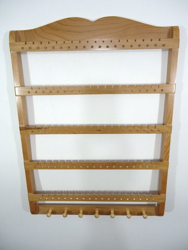 Jewelry Display Earring Holder, 7 Peg Necklace Holder, 90 Pairs, Cherry, Wood, Maple, Boutique Quality & Design, Ready To Ship