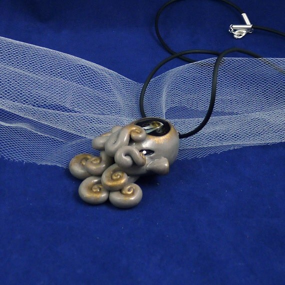 Steampunk Octopus Necklace  -  Polymer Clay Neo-Victorian Cephalopod Jewelry
