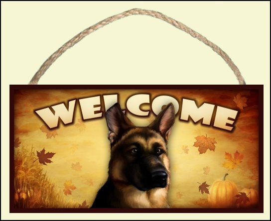 German Shepherd Fall / Autumn Season 10" x 5" Wooden Welcome Sign