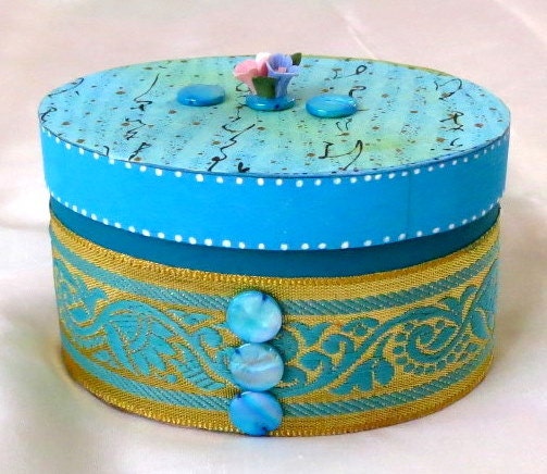 Turquoise Blue Decorative Wooden Box Victorian Elegance