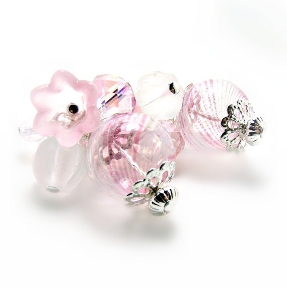 Blush Pink Blown Glass Earrings w/ Czech Crystals - Pink Jewlery- Valentines Day- Flower Earrings- Flower Jewelry- Sterling-Silver- Spring