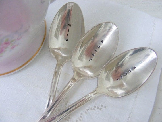 Hand Stamped Silverware Spoons Tea Set by BabyPuppyDesigns