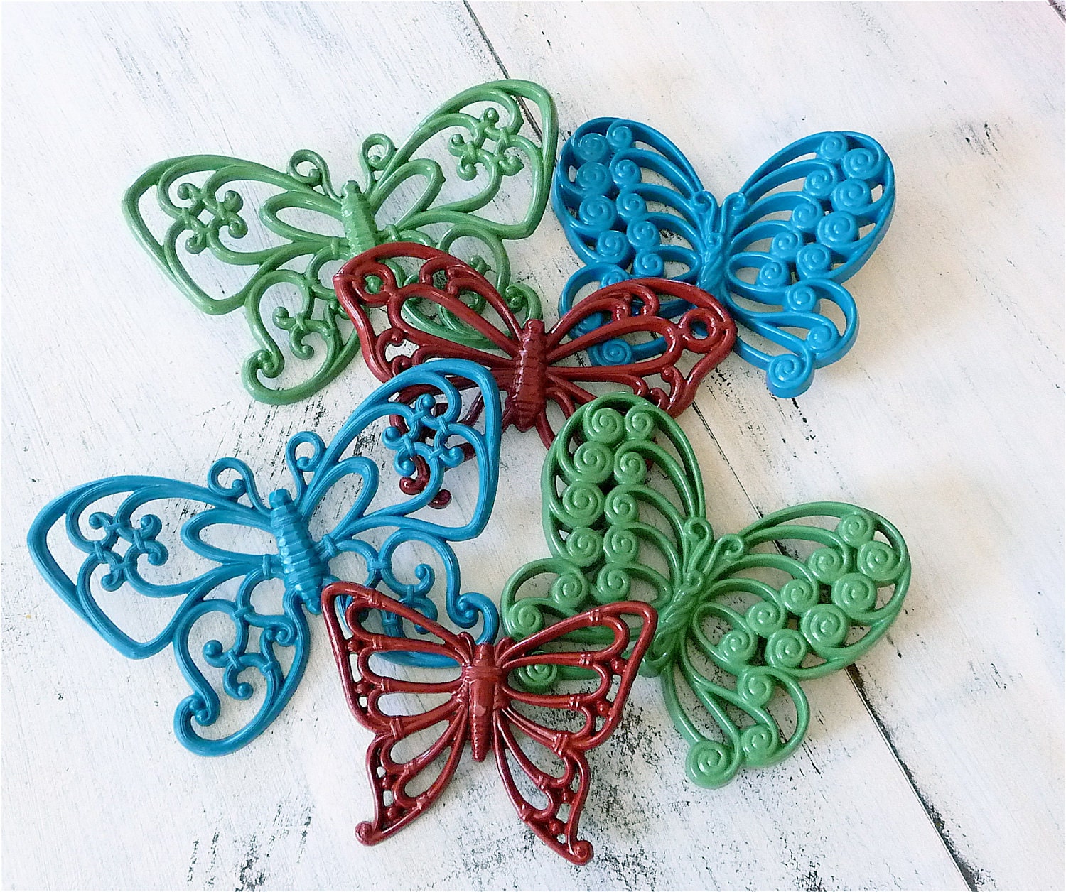 Upcycled Syroco and Homco Butterfiles. Red Green and Blue Wall Hanging Collection