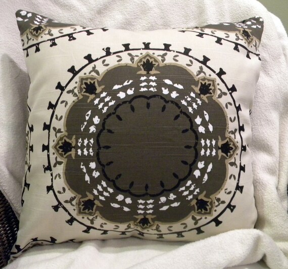 Designer Decorative Pillow Cover - Medallions -  Dwell Studio for Robert Allen - Brown - Toffee - 18" Square