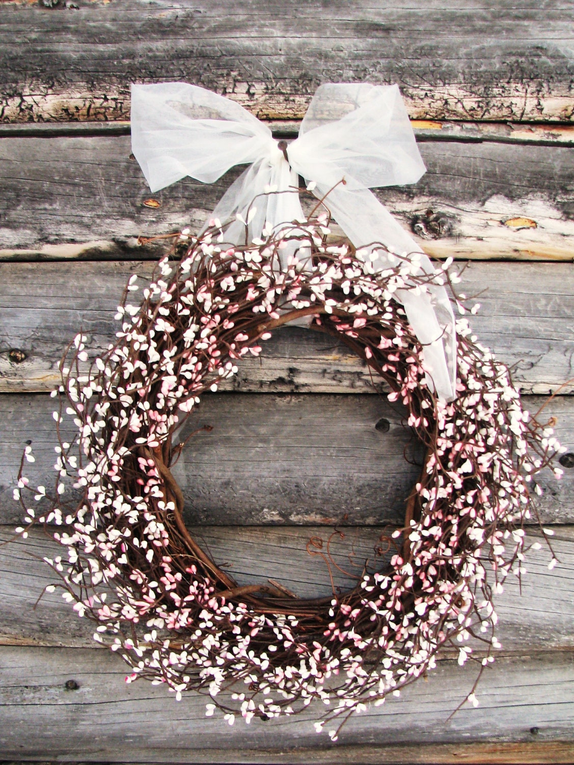 Soft Pink & Vintage White Spring Wreath-Easter Wreath-Rustic Weddings -Shabby Chic--Spring Weddings- Scented Vanilla Sugar