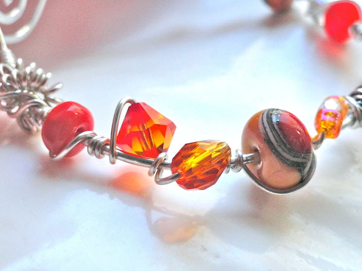 Tangerine Tango Sterling Silver Wire Wrapped Bracelet