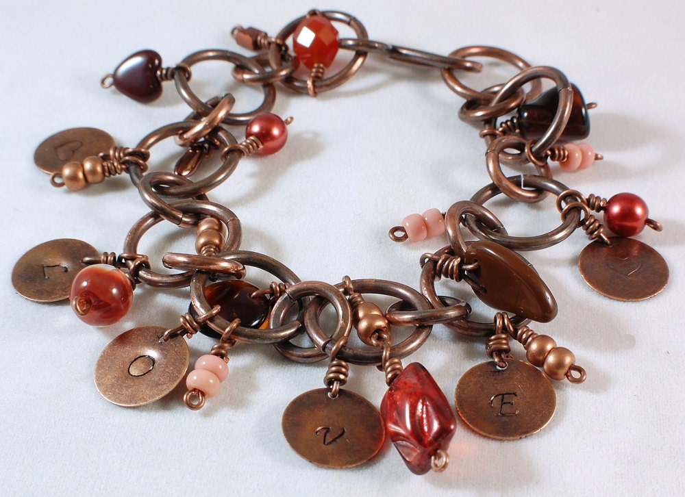 Copper Charm Bracelet, Inspiration Bracelet, Charm Bracelet, Word Bracelet, Valentine Bracelet