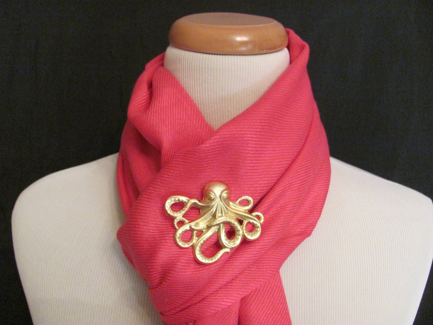 Nautical Pashmina - Bright Pink with Octopus Pin