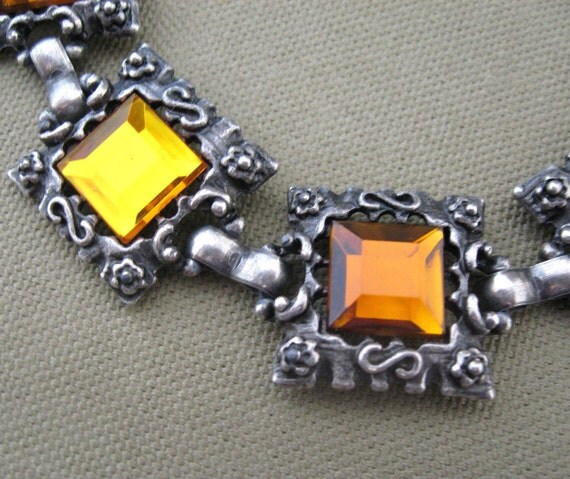 Vintage Honey Topaz Bracelet Chunky Glass