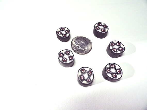 Black & White Beads With Tiny Red Hearts
