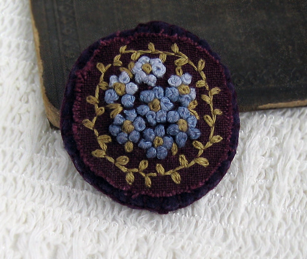 Plum Pretty Hand Embroidered Floral Brooch / Pin