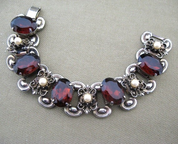 Chunky Vintage Rhinestone Bracelet Autumn Umber Color