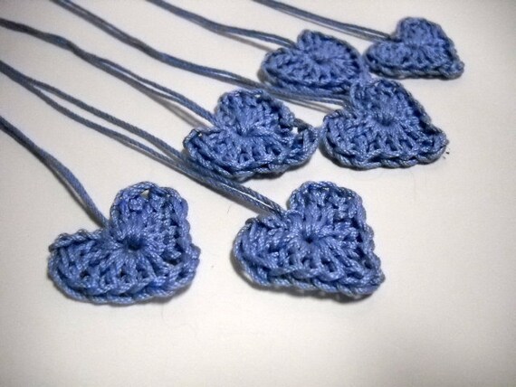 6 Crocheted Hearts in Blue Wedding Favors Decor