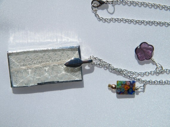 Women's Necklace Glass Encased White Floral Lace, Floral Beads on Sterling Chain