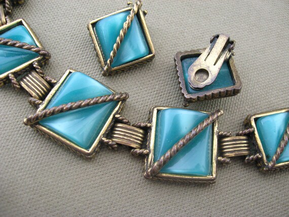 Vintage Bracelet Earrings Set Chunky Blue Green