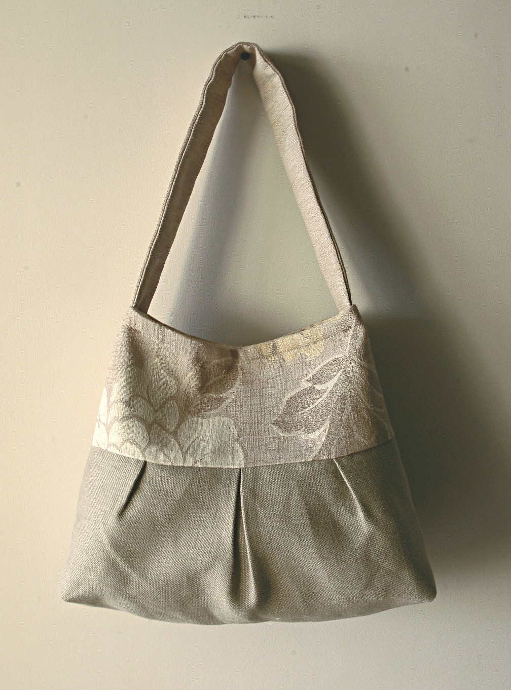 Natural Beige Linen Pleated Handbag / Purse / by DelindaBoutique from etsy.com