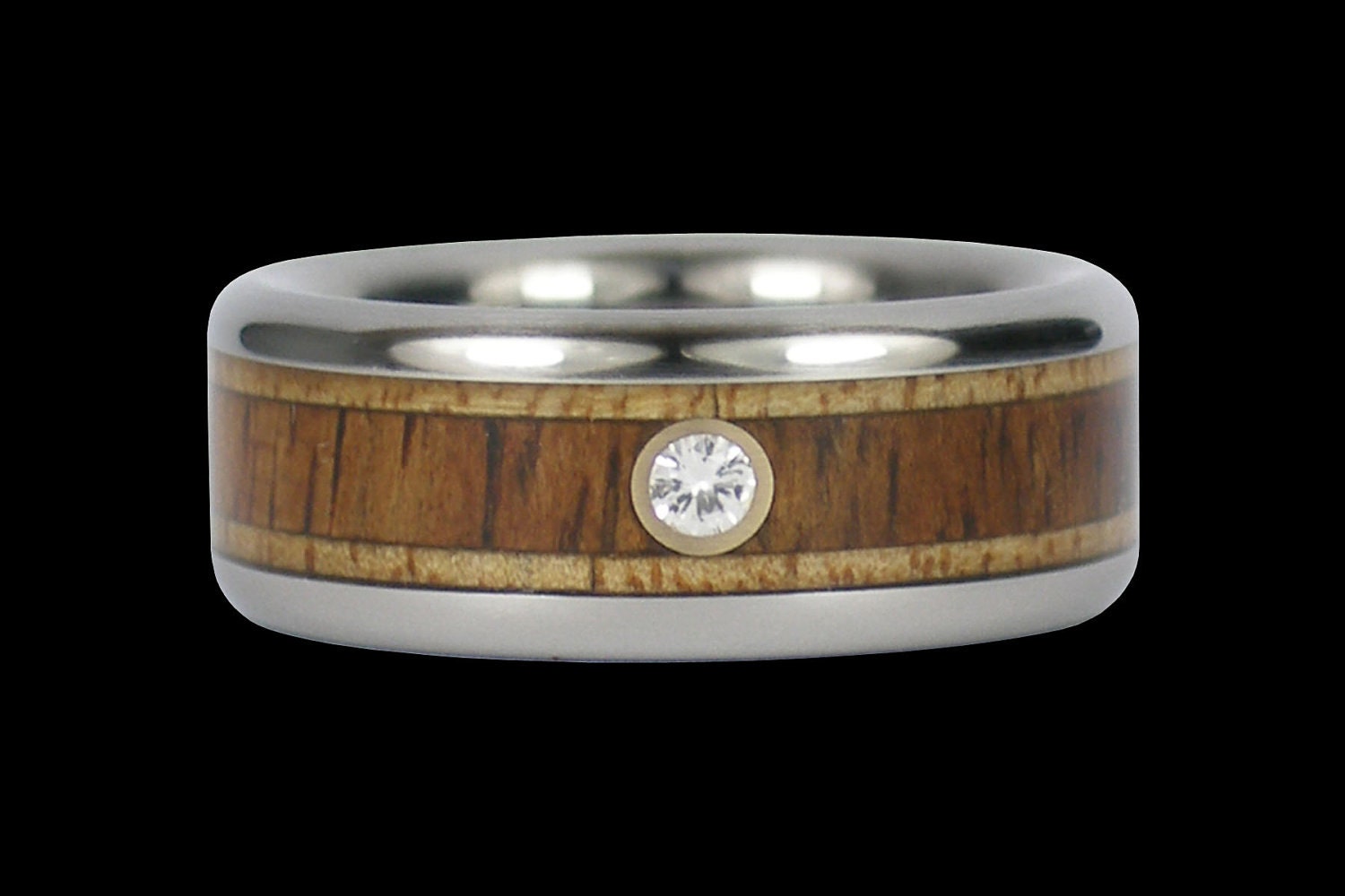 Mango and Koa Wood Diamond Titanium Ring by Hawaii Titanium Rings Tailored