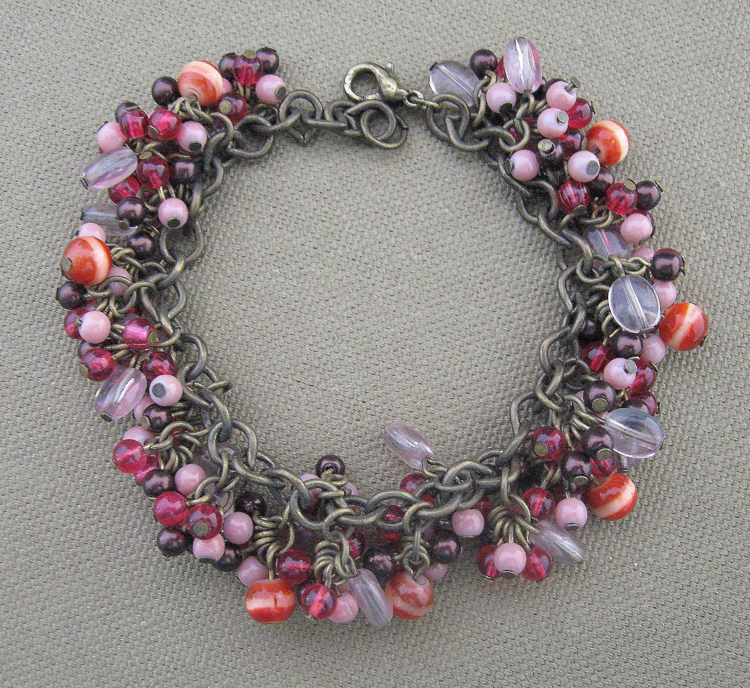 Clustered Bead Vintage Bracelet Dainty Pinks Rose
