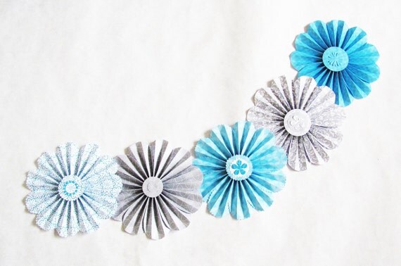 garland paper flowers turquoise grey wedding party decor photo shoot