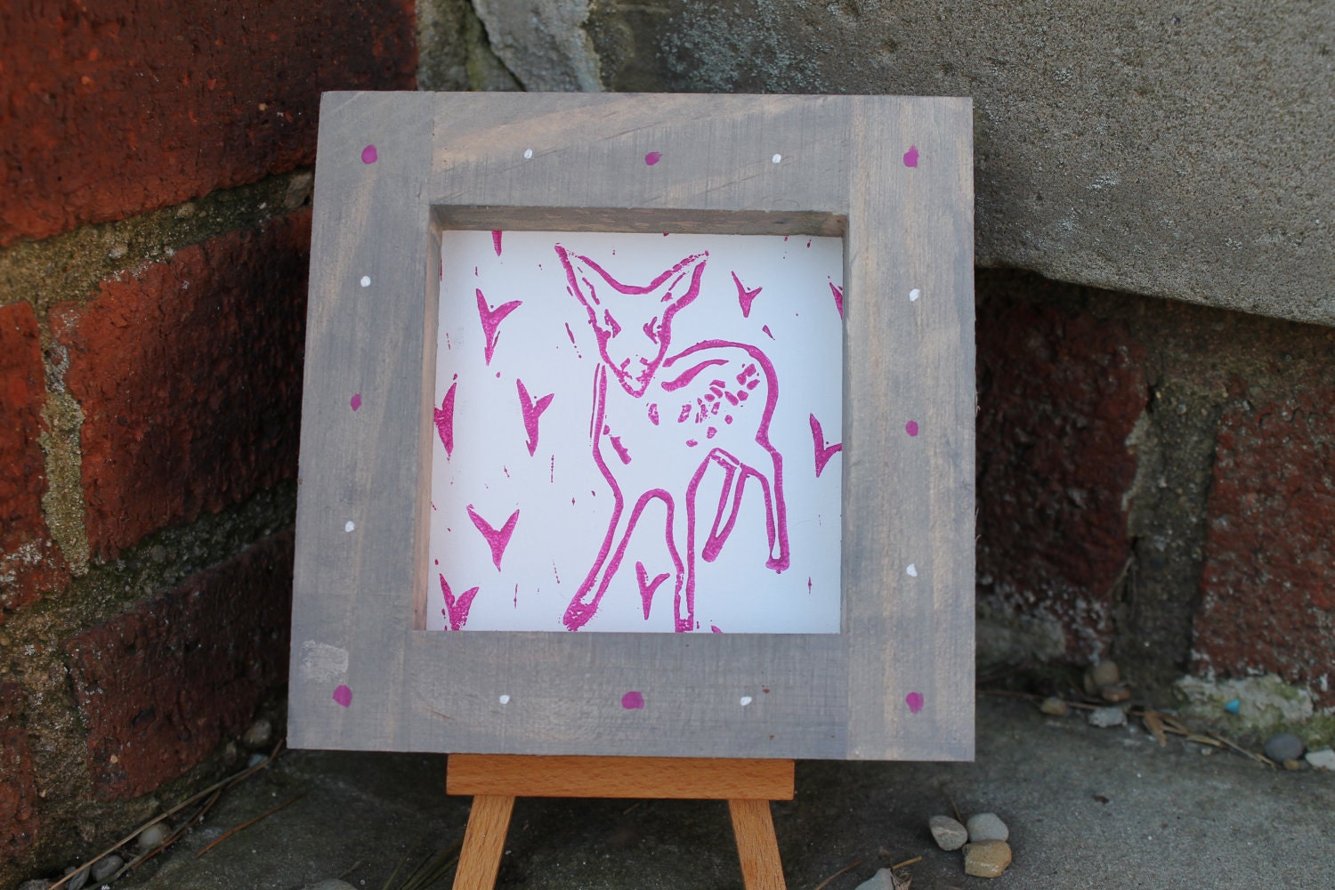 Small Framed Linocut Print of a Deer
