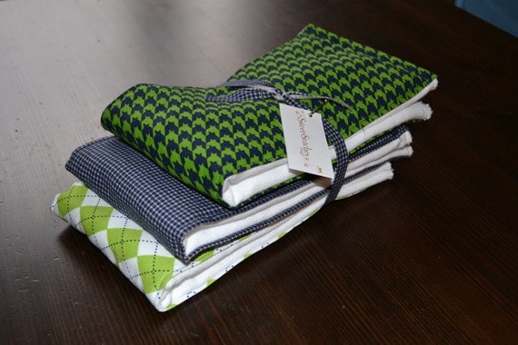 Baby Boy Burp Cloths - Boutique Boy Burp Cloth Set - Blue and Green- Sweet Little Lad - Ready to Ship