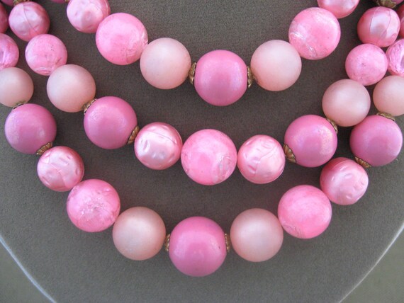 Bubblegum Pink Vintage Beaded Necklace Set Triple Strand