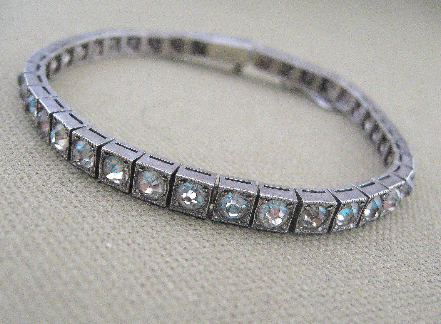 Art Deco Rhinestone Sterling Tennis Bracelet