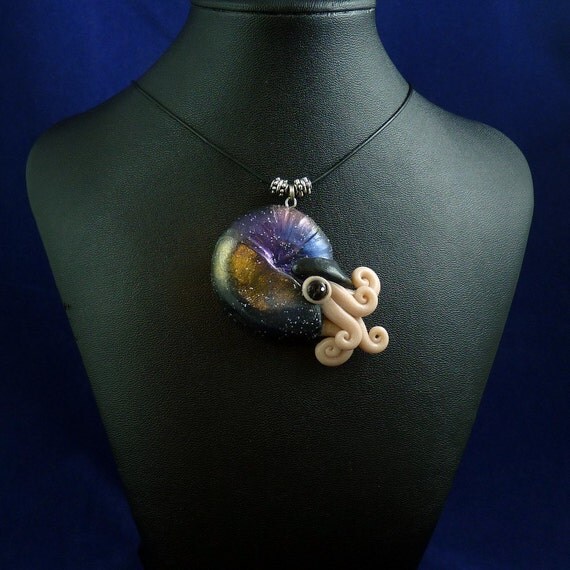 Deep Space Nautilus Necklace - Handmade Polymer Clay Jewelry