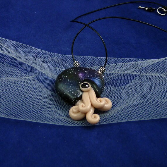 Deep Space Nautilus Necklace - Handmade Polymer Clay Jewelry