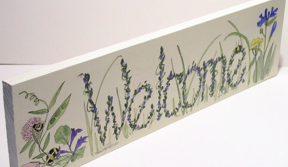 Wood Welcome Sign White with Wildflowers