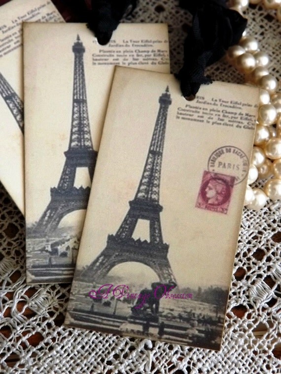 Handmade Eiffel Tower with ParisPostmark Gift Tags by avintageobsession on etsy