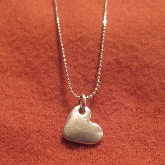 Tiny Heart Necklace Recycled Silver Organic Freeform Puffy Heart Charm Necklace Valentines Day Gift JJDLJewelryArt