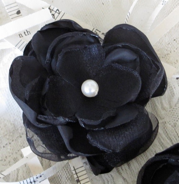 Fabric Flowers Set of 4 Black